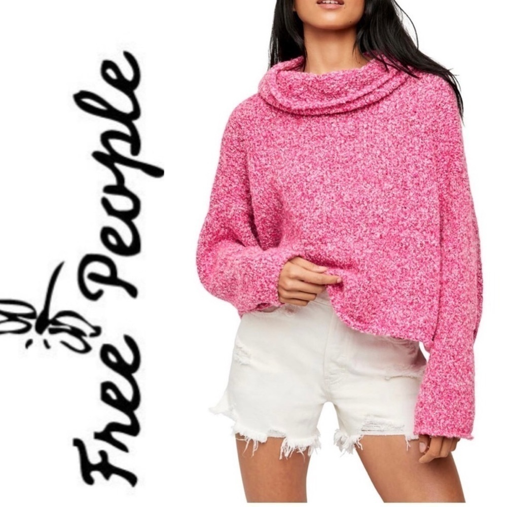 Free People BFF Cowl Neck Sweater Pullover Top Blouse Pink Marled FP NWT XS
